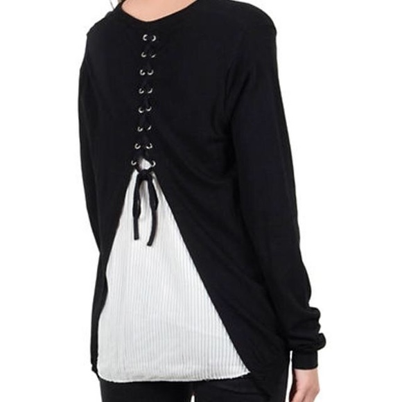 Knit top lace up back and front black soft - Picture 6 of 6